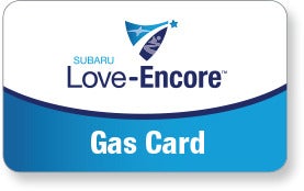 Subaru Love Encore gas card image with Subaru Love-Encore logo. | Dean Team Subaru in Ballwin MO