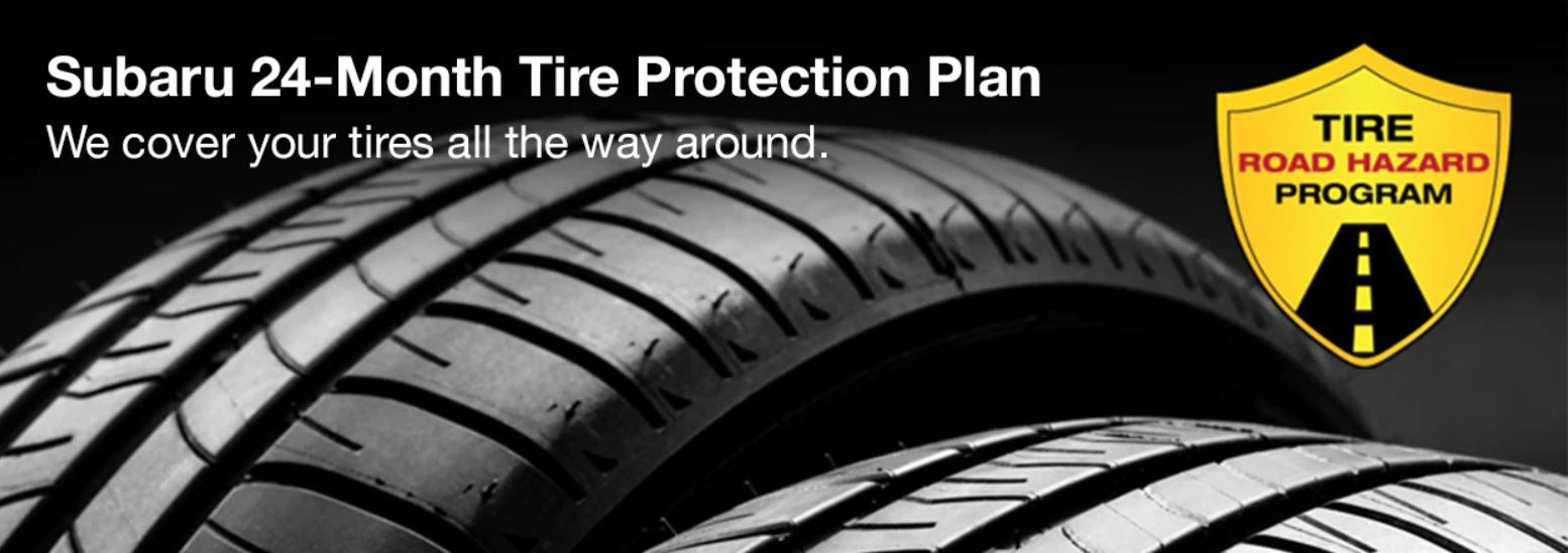 Subaru tire with 24-Month Tire Protection and road hazard program logo. | Dean Team Subaru in Ballwin MO