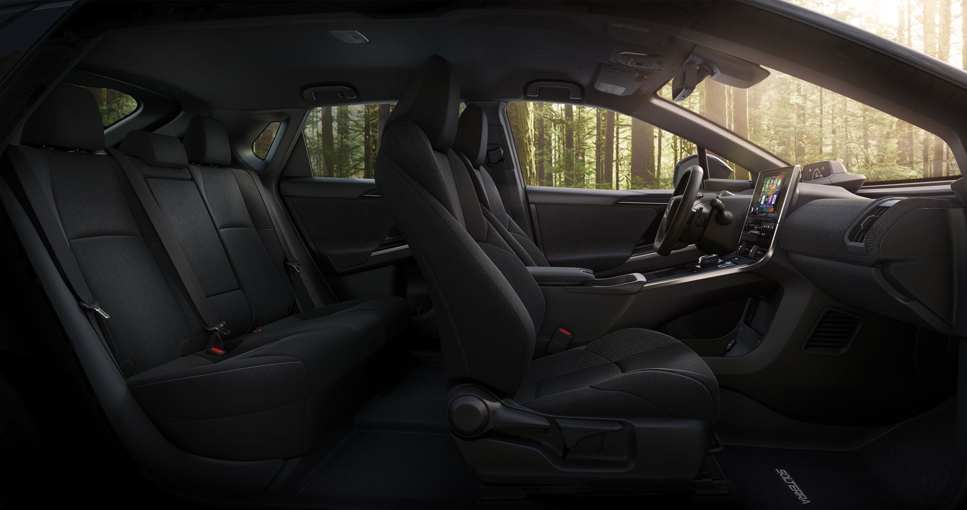 Interior of the 2024 Subaru Solterra Premium in Black Cloth