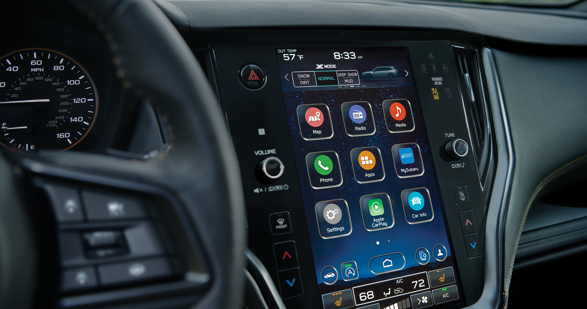 A close-up of the 11.6-inch touchscreen for the STARLINK Multimedia system on the 2023 Outback Wilderness. | Dean Team Subaru in Ballwin MO
